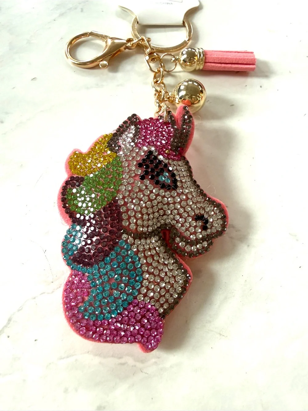 NWT Puffy Rainbow Rhinestone Unicorn Bag Charm & Keychain ✨